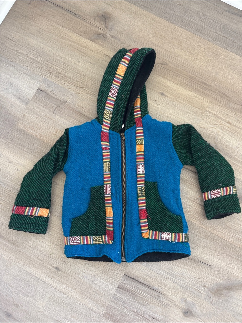 Vintage Blue and Green Kids Hooded Jacket
